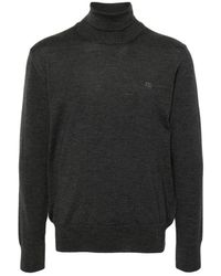 Etro - Truien & Vesten ,Grijs ,Wol Grijze Wollen Gebreide Trui Met Pegasus-Borduursel - Lyst