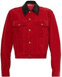 Versace - Corduroy Jas Met Leren Kraag - Lyst