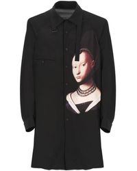 Yohji Yamamoto - Camicia in seta nera con young girl print - Lyst