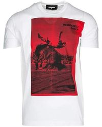 DSquared² - Tops ,Wit ,Katoen T-Shirt Met Ronde Hals - Lyst