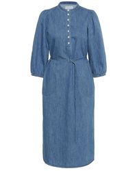 Part Two - Blauwe Denim Jurk Met 3/4 Mouwen - Lyst