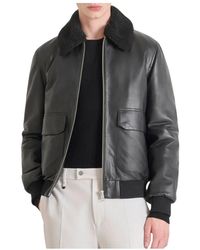 Antony Morato - Jassen ,Zwart ,Leer Regular Fit Leren Jack Met Teddy Kraag - Lyst
