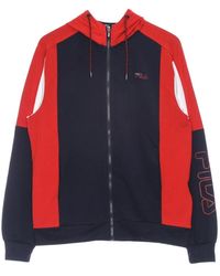 Fila - Hoodies & Sweatvesten ,Veelkleurig ,Polyester Capuchonjas Zwart Iris/Rood/Wit - Lyst