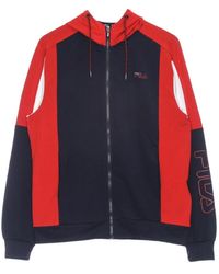 Fila - Hoodies & Sweatvesten ,Veelkleurig ,Polyester Capuchonjas Zwart Iris/Rood/Wit - Lyst