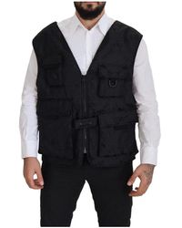 Dolce & Gabbana - Jassen ,Zwart ,Nylon Zwarte Geborduurde Utility Style Vest - Lyst