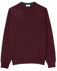 Lacoste - Truien & Vesten ,Rood ,Wol Merino Wollen Trui Met Ronde Hals - Lyst