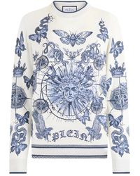 Philipp Plein - Truien & Vesten ,Blauw ,Wol Ronde Hals Trui Butterfly Tattoo - Lyst