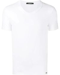 Tom Ford - Tops ,Wit ,Katoen V-Hals Katoenen Stretch T-Shirt - Lyst