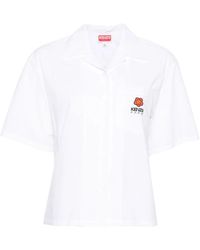 KENZO - Camicia bianca in popeline di cotone con logo ricamato - Lyst