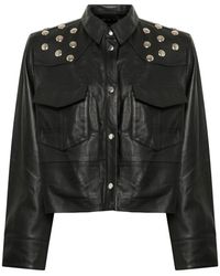 Gestuz - Jassen ,Zwart ,Zwarte Leren Overhemdblouse Met Studs - Lyst