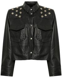 Gestuz - Jassen ,Zwart ,Zwarte Leren Overhemdblouse Met Studs - Lyst