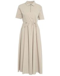 Add - Graues midi-kleid mit kordelzug in der taille - Lyst