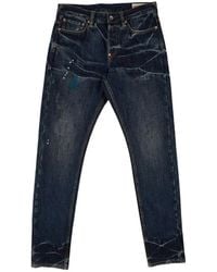 Evisu - Jeans ,Blauw ,Katoen Handbrush Daicock Slim-Fit Jeans - Lyst