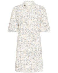 Ichi - Kleedjes ,Katoen Berk Bloem Jurk - Lyst