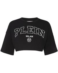 Philipp Plein - Cropped T-Shirt Ronde Hals Ss Strass - Lyst