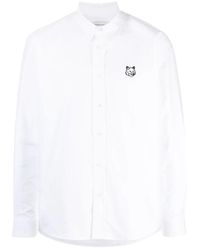Maison Kitsuné - Weißes oxford baumwollhemd mit fox logo stickerei,fox head casual hemd weiß - Lyst