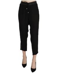 Guess - Broeken ,Zwart ,Polyester Elegante Cropped Broek Met Hoge Taille - Lyst