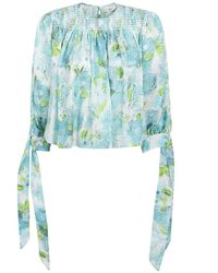 Chloé - Overhemden ,Veelkleurig ,Geplooide Crop Top Van Zijde Jacquard - Lyst