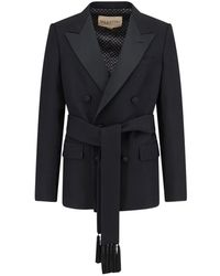 Valentino - Jassen ,Zwart ,Wol Virgin Wool Blazer Met Riem - Lyst
