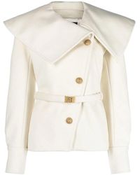 Balmain - Chaqueta de lana blanca con cinturón y botones dorados - Lyst
