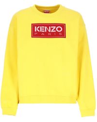 KENZO - Hoodies & Sweatvesten ,Geel ,Katoen Gouden Sweater Met Paris Logo Patch - Lyst