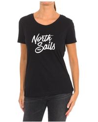 North Sails - Tops ,Zwart ,Katoen T-Shirt Met Korte Mouwen En Geribbelde Hals - Lyst