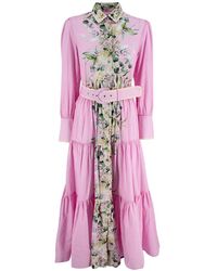 Mc2 Saint Barth - Vestido de algodón con estampado floral y cinturón - Lyst