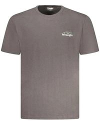 Wrangler - Tops ,Grijs ,Katoen T-Shirt Met Grafische Print En Ronde Hals - Lyst