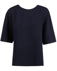 P.A.R.O.S.H. - Overhemden ,Blauw ,Polyester Blauwe Zijden Blouse Met Korte Mouwen - Lyst