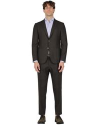 Santaniello - Kostuums ,Bruin ,Wol Micro Damier Wol Stretch Jurk - Lyst