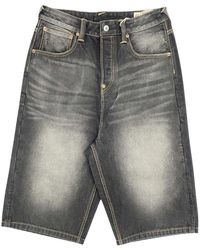 Evisu - Korte Broeken ,Grijs ,Denim Seagull Printed Pocket Denim Shorts - Lyst