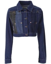 Moschino - Jassen ,Blauw ,Denim Patchwork Cropped Denim Jacket - Lyst