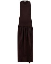 Liu Jo - Kleedjes ,Bruin ,Katoen Lange Jurk Met Cut-Out - Lyst