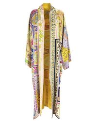 Etro Silk Light Kimono Coat With Ornamental Print - Geel