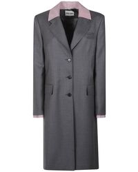 Miu Miu - Jassen ,Grijs ,Wol Single-Breasted Gabardine Coat - Lyst