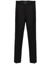 Prada - Broeken ,Zwart ,Wol Gestreepte Wollen Broek - Lyst