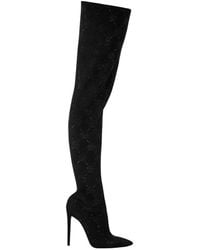 Philipp Plein - Schoenen ,Zwart ,Leer Suede Stretch Laarzen Hoge Hakken Overknees Monogram - Lyst