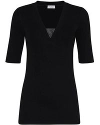 Brunello Cucinelli - T-Shirt Mit V-Ausschnitt - Lyst