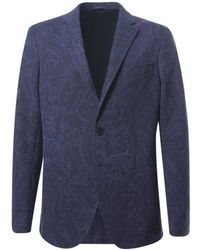 Etro - Jassen ,Blauw ,Katoen Single-Breasted Katoen Jacquard Jas - Lyst