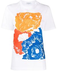 Ferragamo - Blumenbesticktes Baumwoll-T-Shirt - Lyst