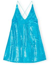 Ganni - Glitter Dress Blue Curacao - Lyst