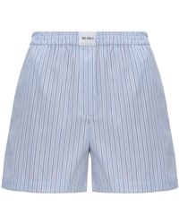 The Attico - Korte Broeken ,Blauw ,Katoen Shorts Met Streepjespatroon - Lyst