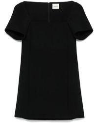 KHAITE - Schwarzes Kleid Mit Eckigem Ausschnitt Und Kurzen Ärmeln - Lyst