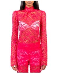 Doris S - Fuchsia Spitze Hochgeschlossene Bluse - Lyst