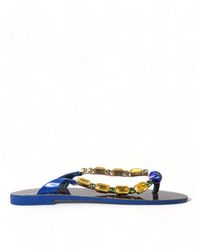 Dolce & Gabbana - Leder Flip-Flop Sandalen Mit Logo-Detail - Lyst