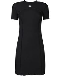 Palm Angels - Kleedjes ,Zwart ,Katoen Zwarte Jurk Met Geborduurd Logo - Lyst