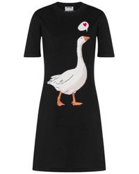 Moschino - Kleedjes ,Zwart ,Katoen Goose Katoenen Gebreide Jurk - Lyst