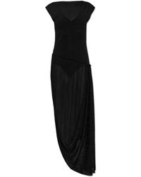 Balmain - Kleedjes ,Zwart ,Lange Gedrapeerde Viscose Jurk - Lyst