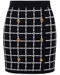 Elisabetta Franchi - Minigonna Nera Nel Logo Jacquard Con Bottoni Dorati - Lyst