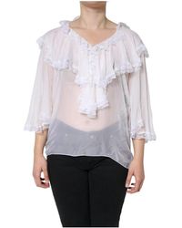 Dolce & Gabbana - Overhemden ,Wit ,Nylon Witte Blouse Met Ruches En Kant - Lyst